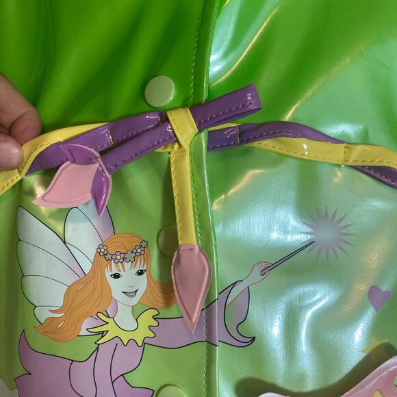 Kidorable Kid’s Green Fairy Rain Coat Snap Up Long Sleeve Hooded Raincoat Jacket - Picture 5 of 13